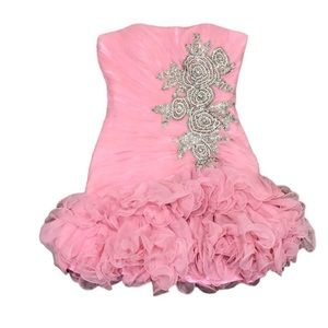 NWT Sherri Hill Prom Dress Size 2 Pastel Pink Floral Rhinestones Appliqué Ruffle